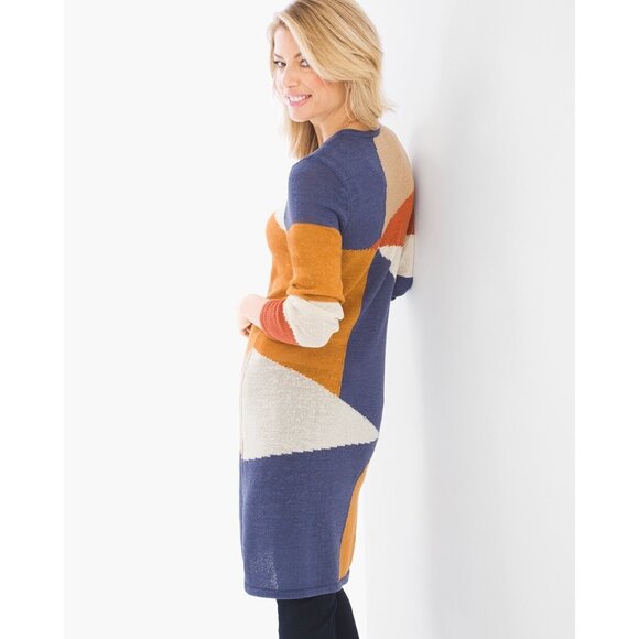 Chico's Geometric Colorblocked Button Closure Cardigan Preppy - Picture 3 of 15